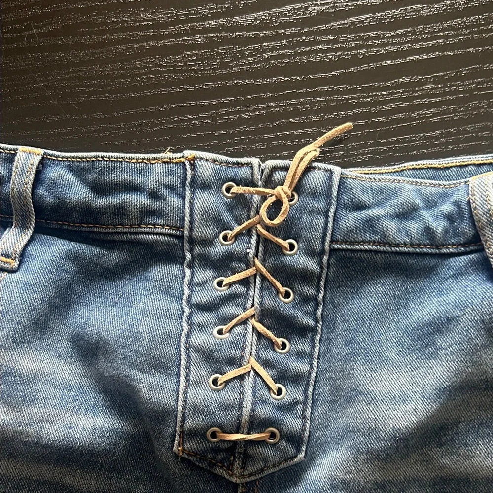 No Boundaries Blue Lace-Up Jean Shorts